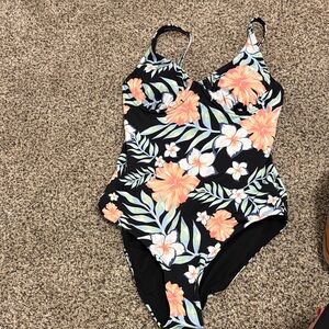 Roxy Black Floral Kids Swim One Piece